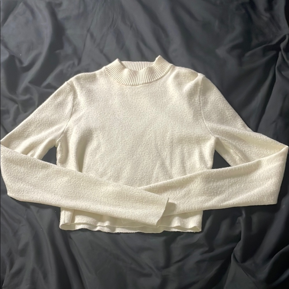Cream Long Sleeve Cropped Sweater